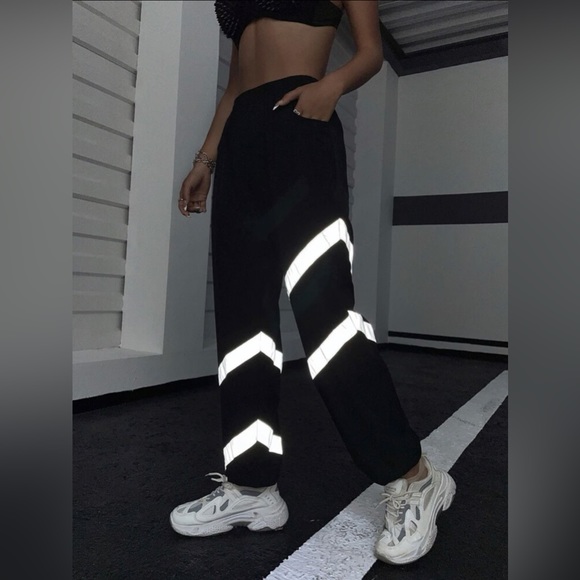 High Waist Reflective Chevron Straight Leg Pants - Picture 2 of 7